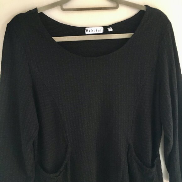 Habitat Black Textured 3/4 Sleeve Lagenlook Top with Pockets Women's Size L - Picture 4 of 10